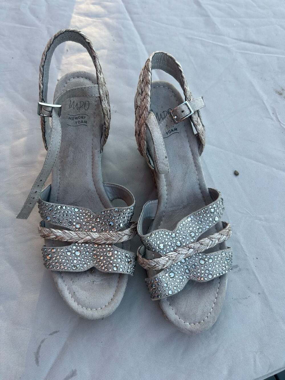 Impo Platform Wedge Sandal Silver Rhinestone Memory Foam